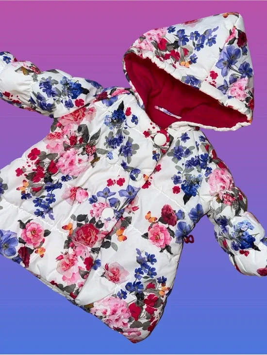 Rothschild Girls Floral Hooded Puffer Jacket Fleece Lining 6/9 Months