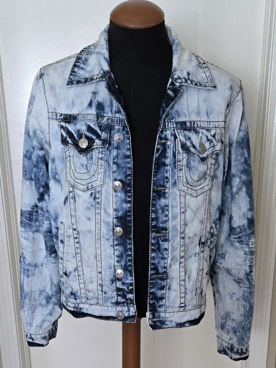 True Religion Denim Jacket Trucker Acid-Wash Size M Measurements in Description