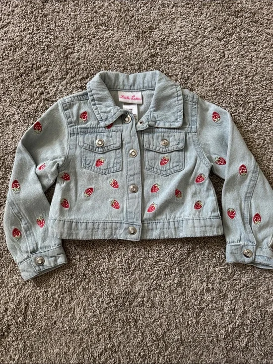 Little Lass Baby Girl Denim Jacket Strawberry Embroidered 24 Months