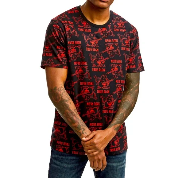 True Religion Men's Buddha Monogram Crew Neck Tee T-Shirt XXXL All Over Print