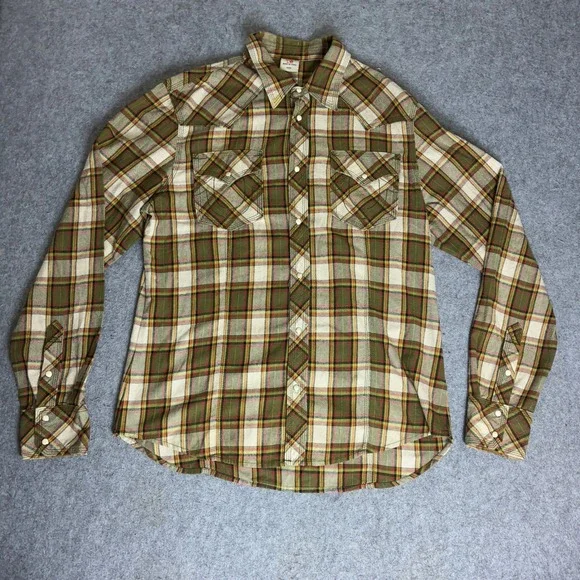 True Religion Mens 3XL Western Plaid Flannel Shirt Pearl Snap Green Y2K XXXL