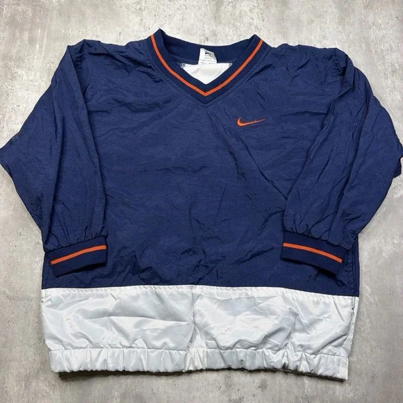 Vintage 90s Nike Blue White Orange Nylon Pullover Windbreaker Jacket Youth S (6)