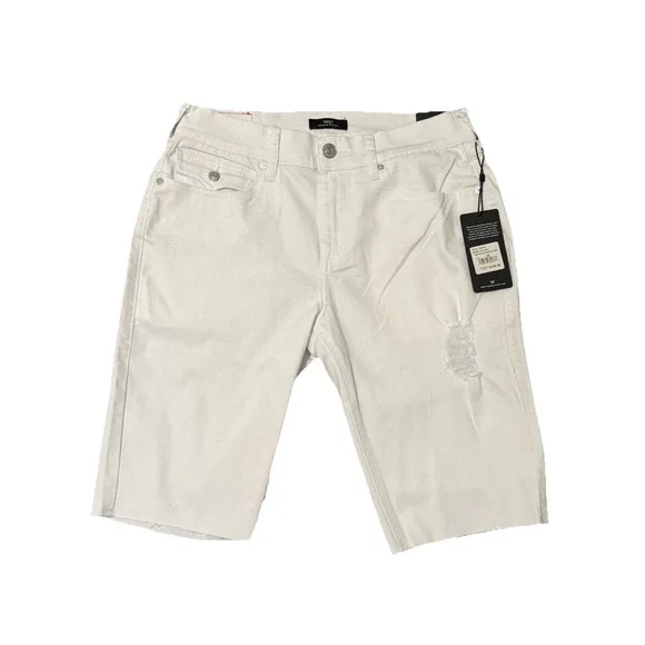 NWT $128  True Religion RICKY SN Relaxed Size‎ 30 White Straight Shorts Raw Hem
