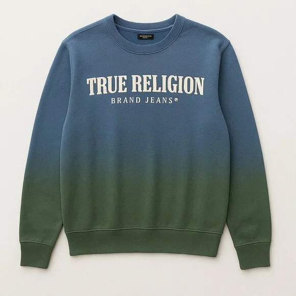 True Religion | Federal Blue Ombre Pullover Sweatshirt | Size L