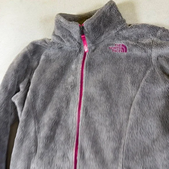 The North Face Girls XL 18 Grey Osito High Pile Full Zip Fleece Jacket Pink Trim