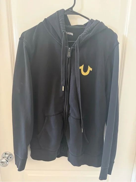 True Religion Black Hoodie with White Logo