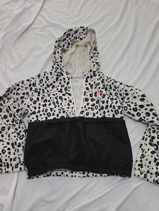 Champion Kids Leopard Print Hooded Windbreaker - White & Black