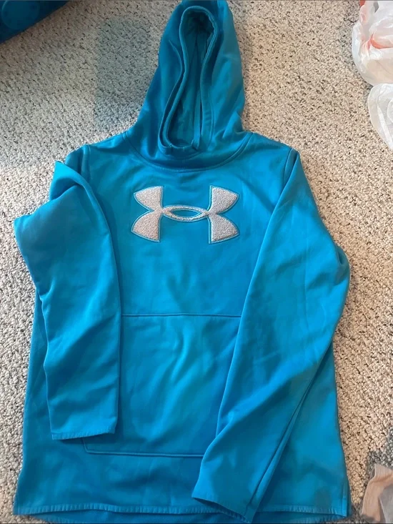 Under Armour Teal Blue Kids Hoodie with Silver Logo