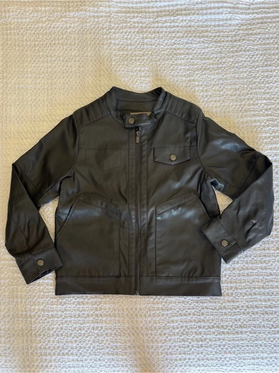 Kids Perimitz Super Stylish Cool Black Faux Light Leather Zip Front Jacket