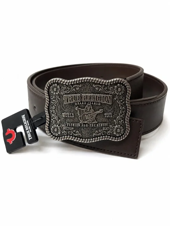 NWT True Religion Brown Belt Sz 36 Western Cowboy Gunmetal Buckle 42
