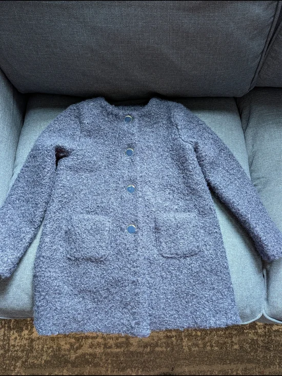 Janie and Jack Girl's Cozy Textured Button-Up Bouclé Winter Coat in Dusty Blue