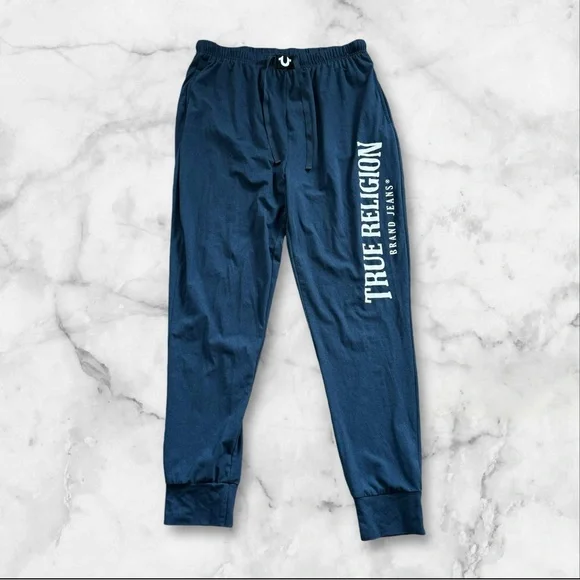 True Religion Men Jogger Pajama Pants Lightweight‎ Lounge Casual Sleep Med Blue
