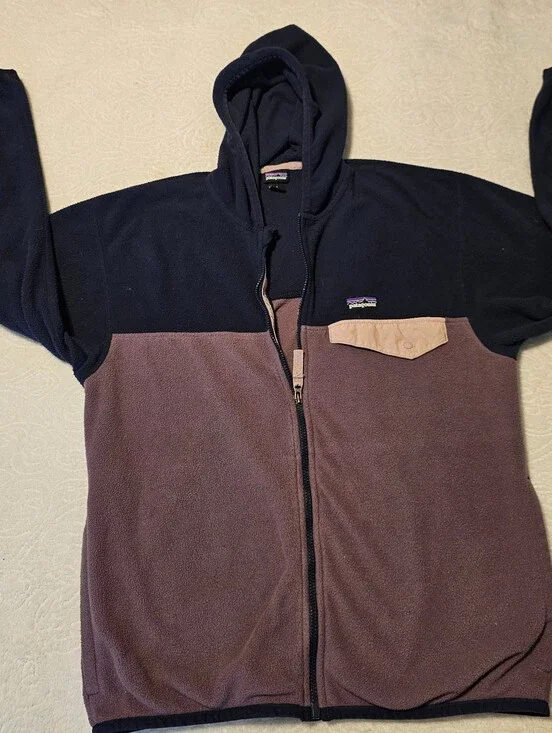 Patagonia Girls XL 14 Micro D Snap-T Full Zip Fleece Hoodie Colorblk Purple Navy