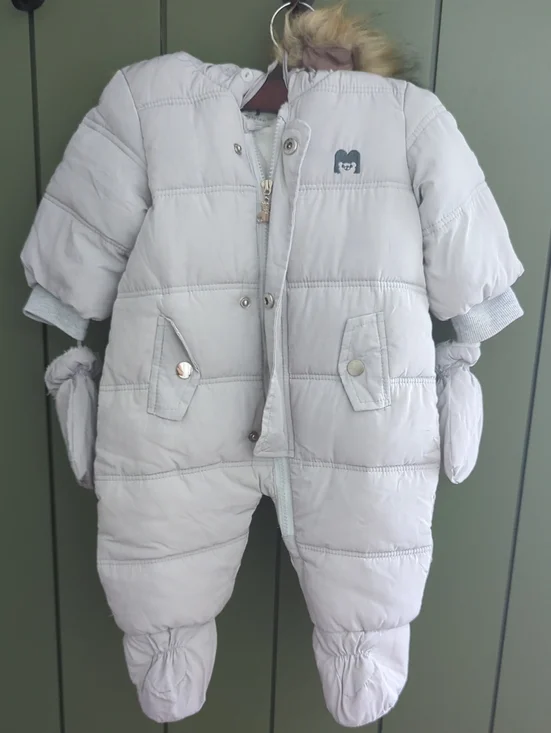Unbranded Kids Light Gray Puffer Snowsuit with Hood