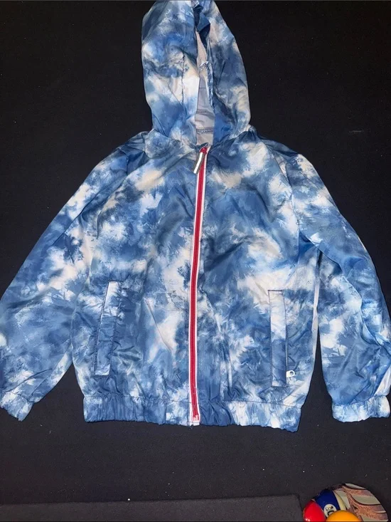 Blue Tie-Dye Hooded Windbreaker Jacket