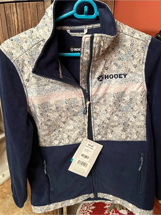 Hooey Navy Fleece Jacket with Cream & Light Blue Floral Panels