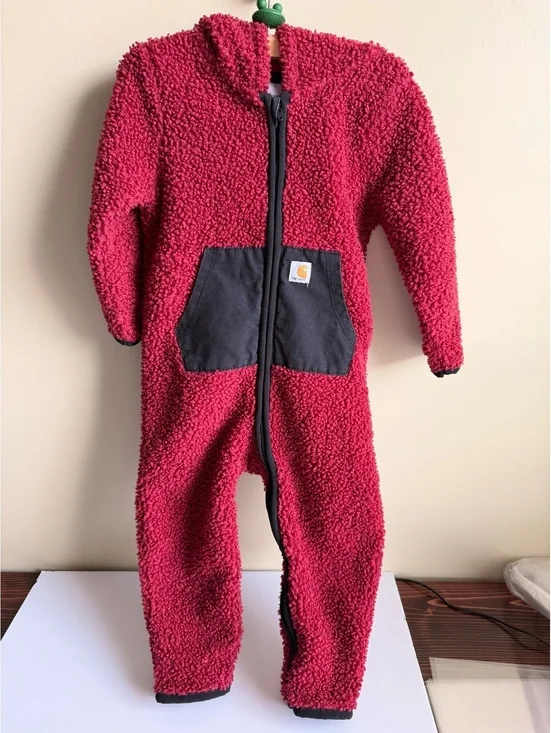 Carhartt Baby Red Sherpa Fleece Hooded Bunting Coverall Suit 12-18M