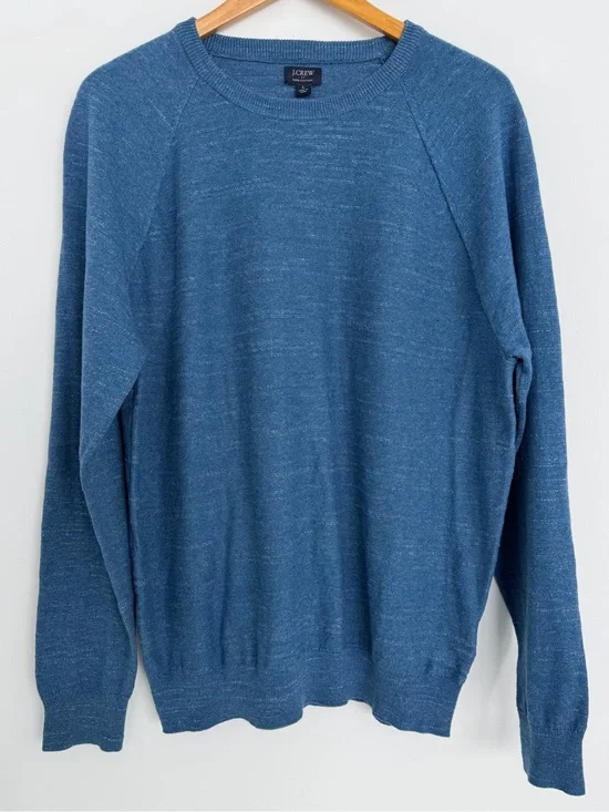 J. Crew Mens Blue Crewneck Sweater 100% cotton Large Classic preppy