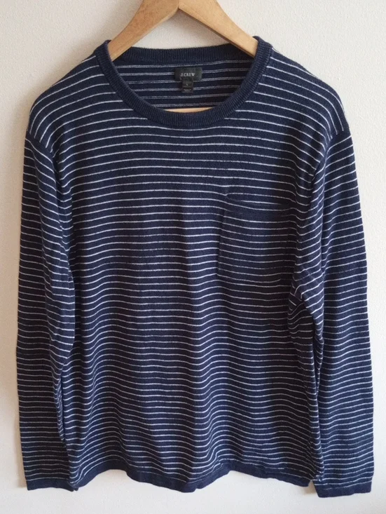 J. Crew 100% Cotton Striped Crewneck Long Sleeve Shirt Size Large