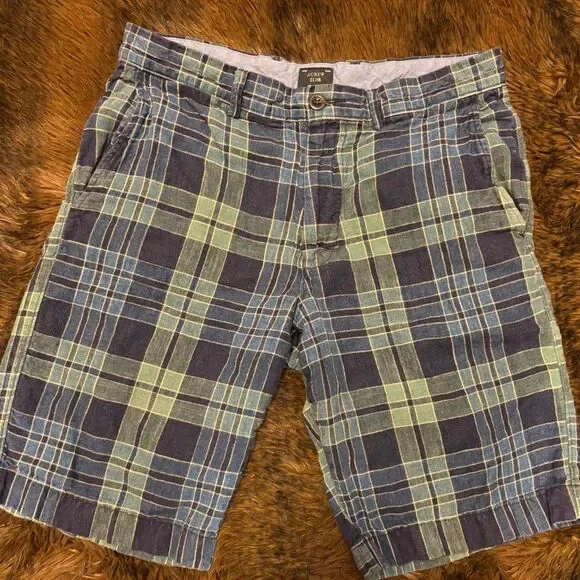 Vintage J.Crew Club chino shorts w/ a navy blue and green tartan plaid Size 31