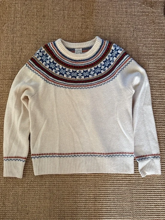Jcrew Cream Fair Isle Yoke Holiday Sweater XL