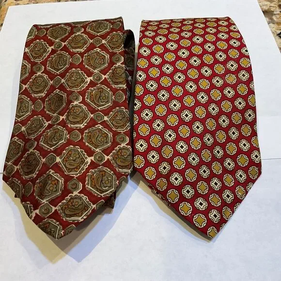 VTG. J. Crew Foulard silk Tie Lot of 2 Geometric Made In USA/ Canada