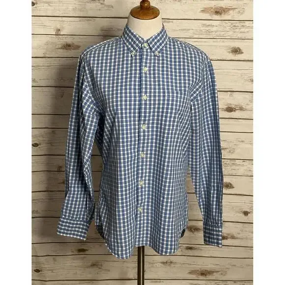 J.Crew Tailored Fit blue/white plaid washed casual button-down shirt Size Medium