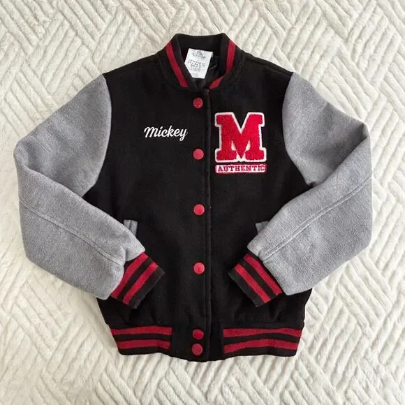 Disney Mickey Mouse Varsity Jacket Toddler Size 3 Black Red Letterman 3T