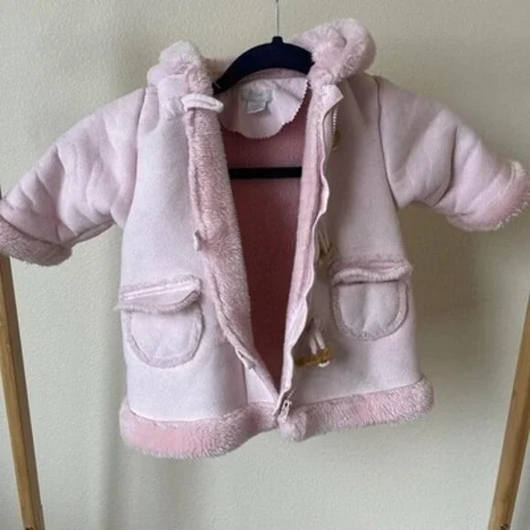 Vintage Baby Infant Luxuries Pink Fluffy Coat Super Soft Zip Up 12months