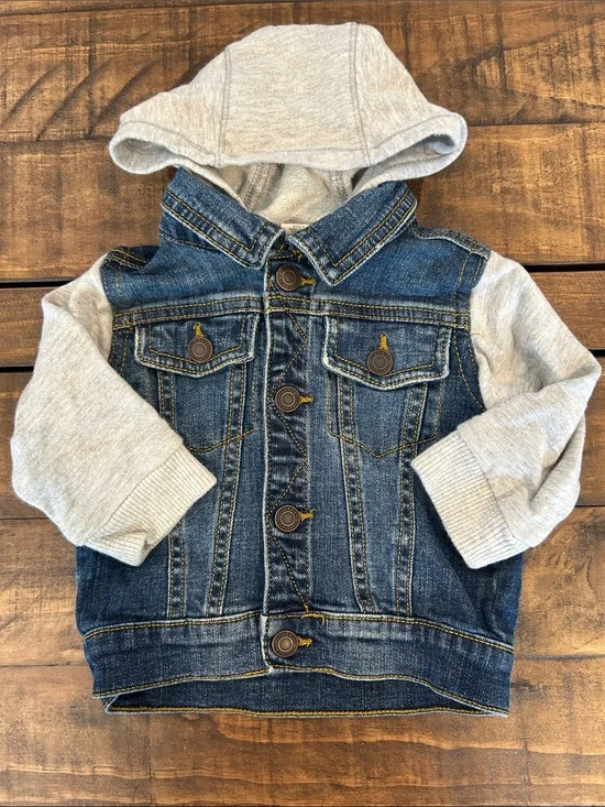 Tucker + Tate Blue Denim Jacket with Light Gray Hood & Sleeves