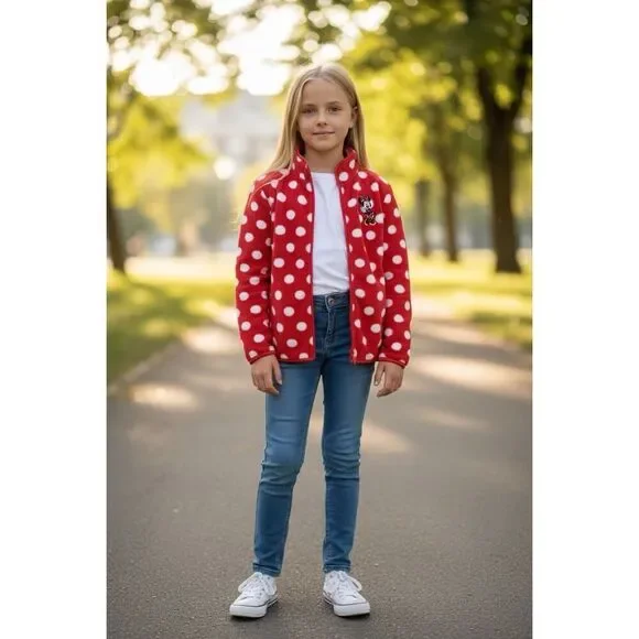 Disney Parks Minnie Mouse Fleece Red/White Polka Dot Girls Medium