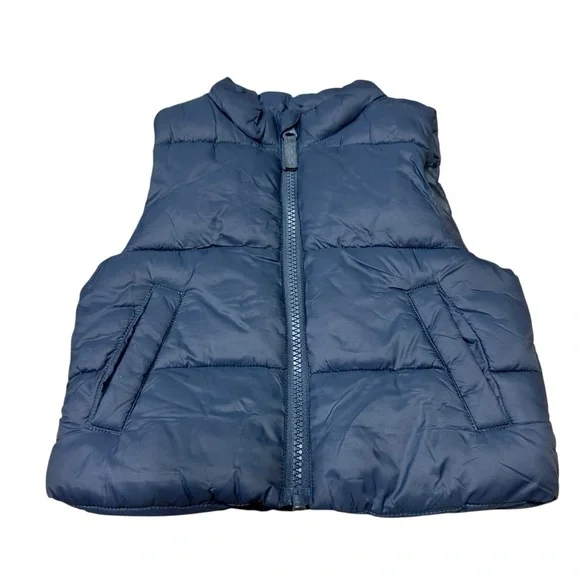 Wonder Nation Baby Size 12 Months Puffer Vest Quilted Full Zip w. Pockets Blue