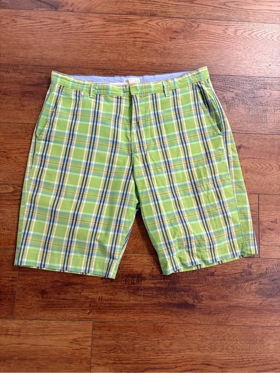 J.Crew Men’s Madras Plaid Cotton Shorts Green Blue Size 35