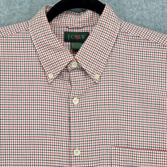 J.Crew Oarsman Men Large Long Sleeve Button‎ Down Shirt Grid Plaid White Red