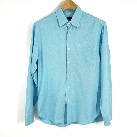 J.‎ Crew Mens Gingham Check Long Sleeve Button Up Shirt M Blue White Casual