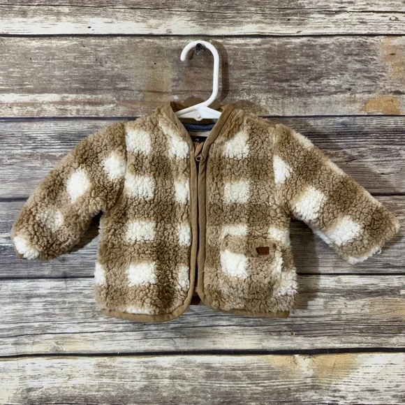 7 For All Mankind Baby Jacket 0-3‎ Months Sherpa Fleece Plaid Zip Jacket