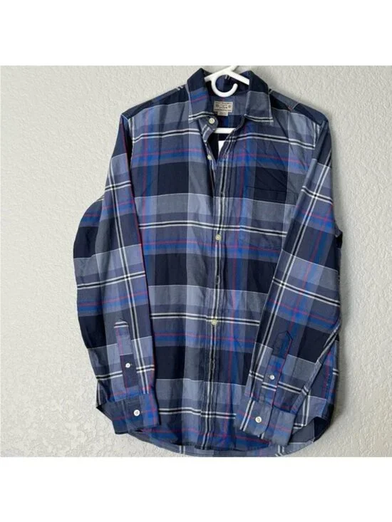 J.Crew Men's Plaid Button Front Shirt Blue Gray 100% Cotton Long Sleeve Size S