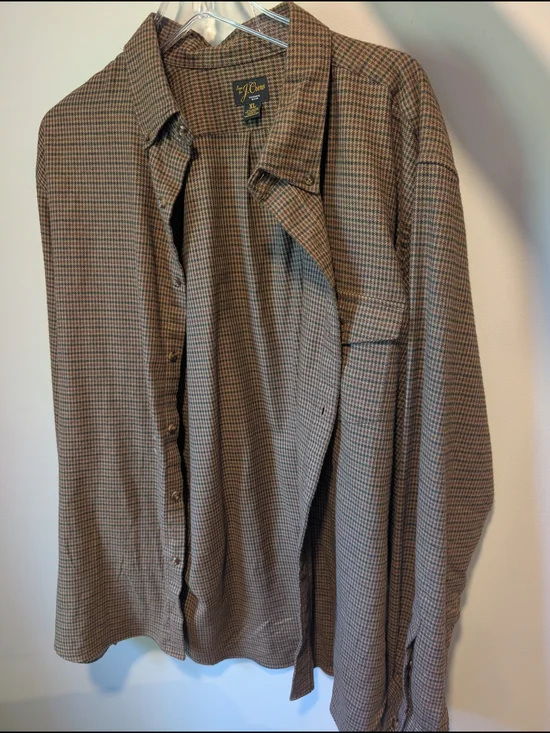 ​J.Crew Men’s Cotton Cashmere Blend Button-Down Shirt – Brown Houndstooth – XL