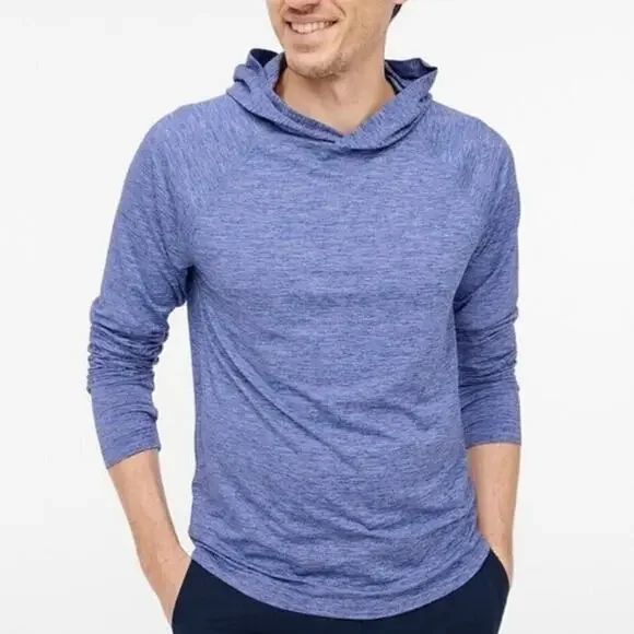 J.Crew Performance Hooded Shirt Men’s Small Blue Heather Raglan Lightweight