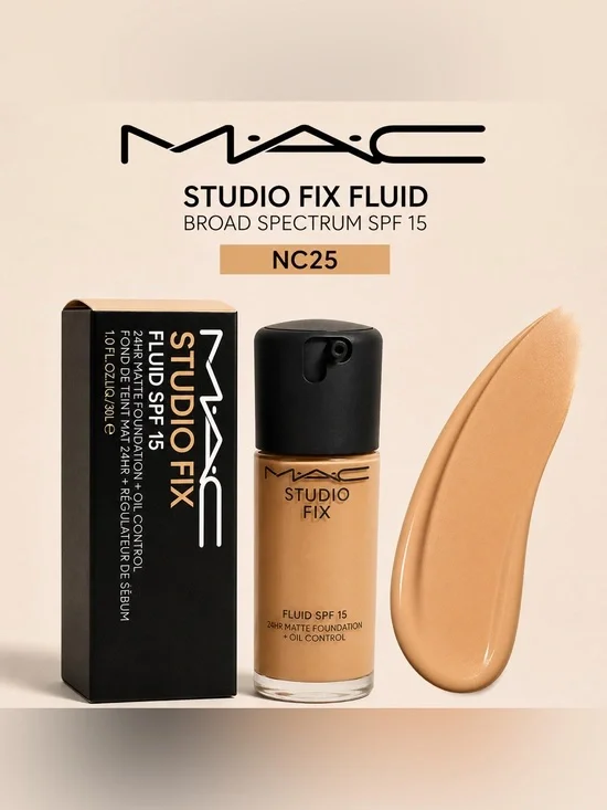 NEW MAC Studio Fix Fluid SPF 15 Foundation - Shade NC25 (Warm Beige) BNIB
