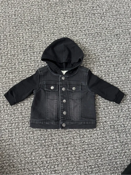 First Impressions Black Hooded Denim Baby Jacket