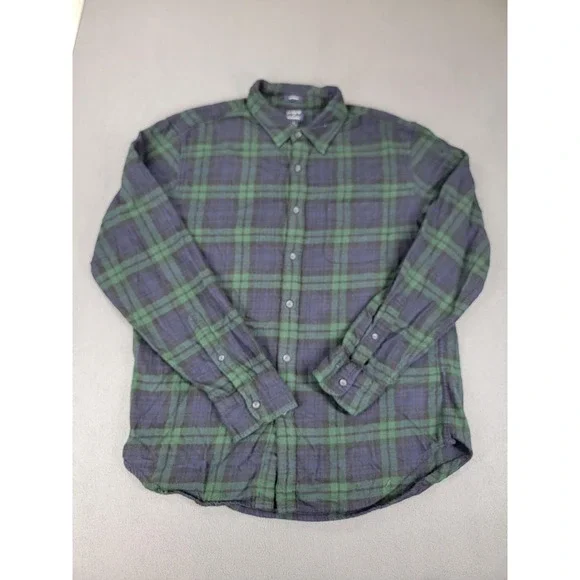 J Crew Shirt Mens Large Green Blue Tartan Plaid Flannel Classic Button‎ Down