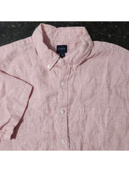 J Crew 100% Linen Plaid Gingham Button Up Shirt Summer Beach Casual Preppy Large