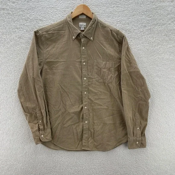 J Crew Shirt Mens Large Beige Corduroy Pinwale Outdoor Preppy Gorpcore Cabin