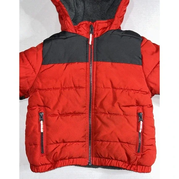 Oshkosh B'Gosh‎ Puffer Jacket 2T Red Gray Fleece Lined Jacket