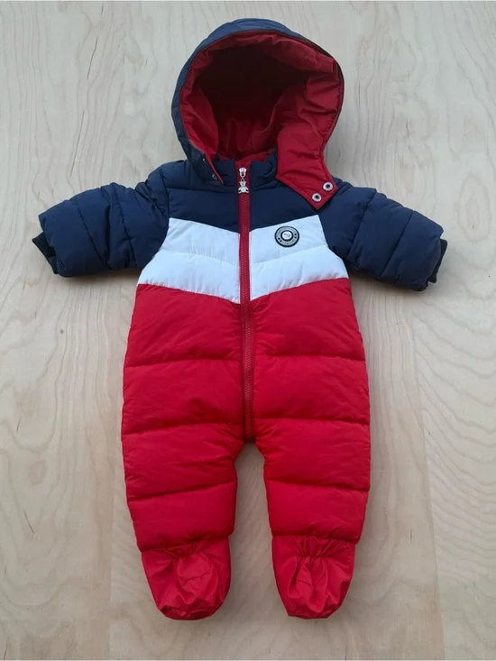 Mother's Baby Bear Hooded Bunting Snowsuit Red White Blue Colorblock Foot 6-9M