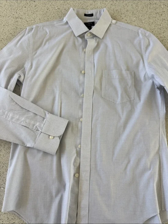 J Crew Light white with Blue Micro-Check Dress Shirt with Spread Collar