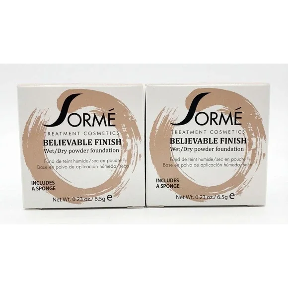 2X Sorme Believable Finish Wet/Dry Powder Foundation Rosy Beige 411 , 0.23 oz Ea