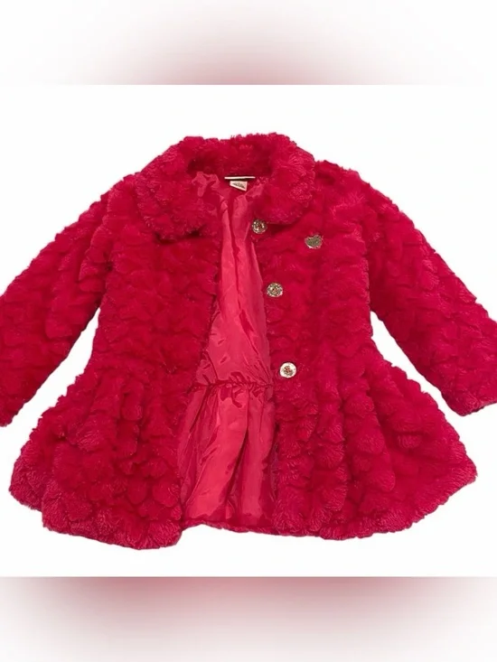Juicy Couture Pink Heart Patterned Button Up Girls Coat Size 5 - Like New
