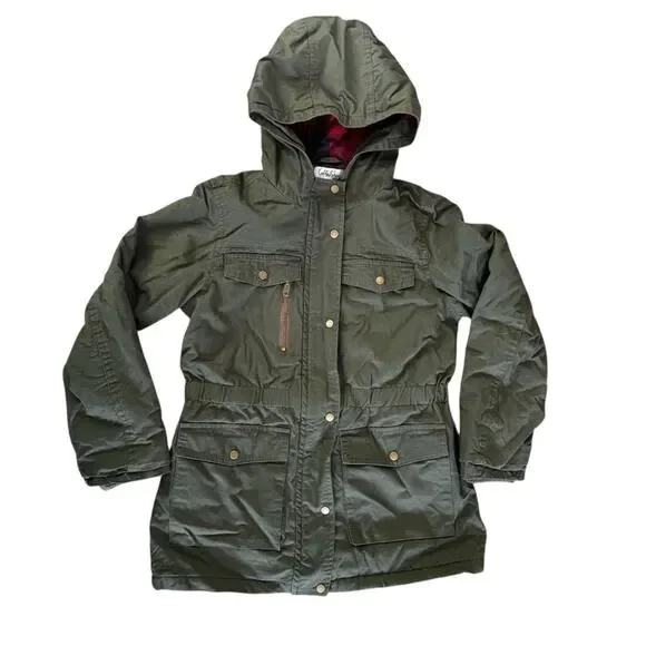 Coffe Shop Kids Olive Green Twill Hooded Utility Jacket Size L (14)